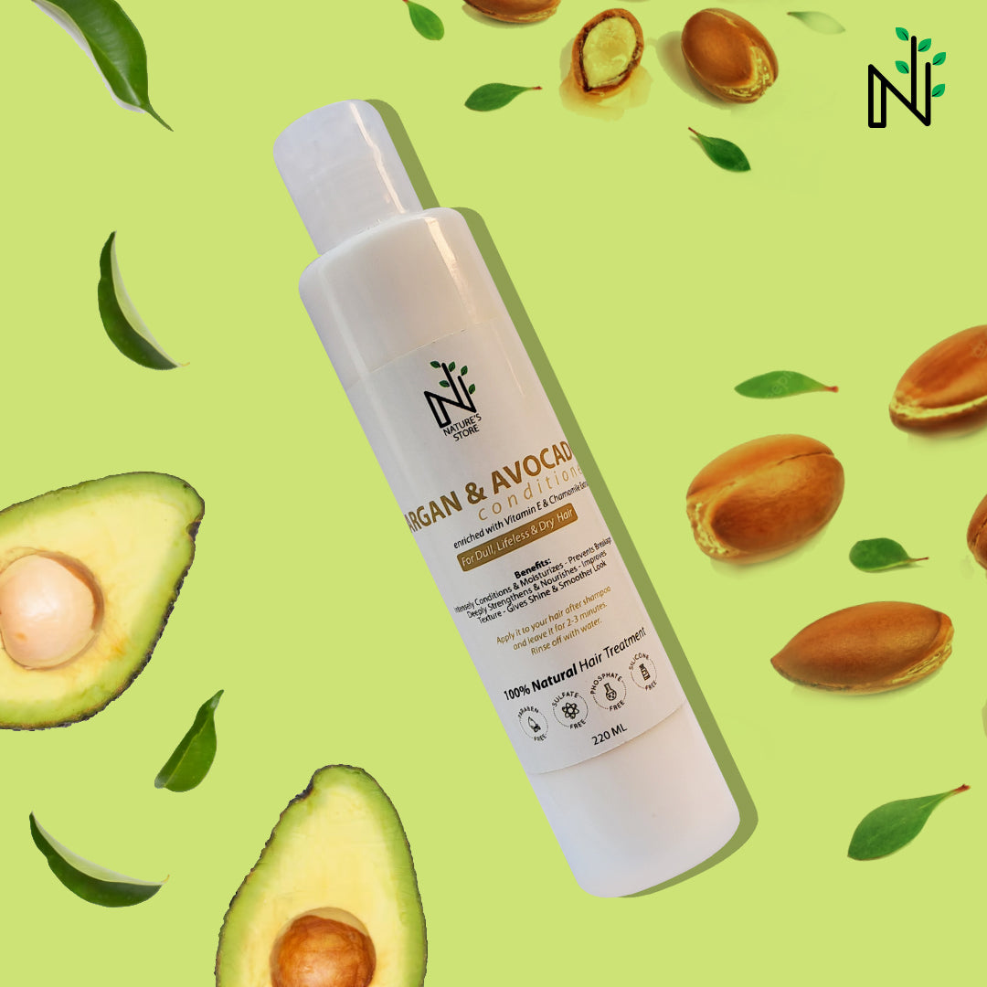 Buy Argan and Avocado Hair Conditioner from The Nature's Store at the Best Prices online in Pakistan, Quick Delivery and Easy Returns only at The Nature's Store, Best organic and natural Hair Conditioner and Coloured Hair, Curly Hair, Dry & Damaged Hair, Grey Hair, Long & Strong, Shine & Volume, Thin Hair in Pakistan,