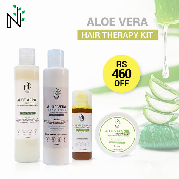Buy Aloe Vera Hair Therapy Kit from The Nature's Store at the Best Prices online in Pakistan, Quick Delivery and Easy Returns only at The Nature's Store, Best organic and natural Hair Shampoo and Coloured Hair, Curly Hair, Dandruff, Dry & Damaged Hair, Exclusive Bundles (% OFF), Hair Fall, Long & Strong, Oily Hair, Shine & Volume, Thin Hair in Pakistan, 