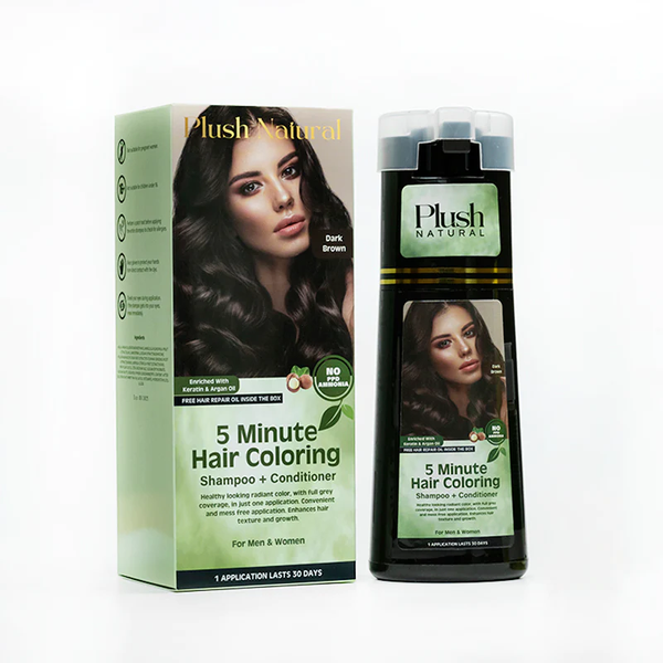 Buy 5 Minute Hair Coloring Shampoo + Conditioner (Dark Brown) from Plush Natural at the Best Prices online in Pakistan, Quick Delivery and Easy Returns only at The Nature's Store, Best organic and natural hair dye and Hair Dye Shampoo in Pakistan, 