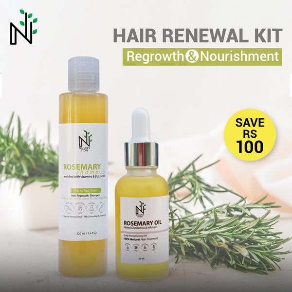 Buy Hair Renewal Kit from The Nature's Store at the Best Prices online in Pakistan, Quick Delivery and Easy Returns only at The Nature's Store, Best organic and natural Bundle Offer and Coloured Hair, Curly Hair, Dandruff, Dry & Damaged Hair, Exclusive Bundles (% OFF), Grey Hair, Hair Fall, Hair Regrowth, Long & Strong, Shine & Volume, Thin Hair in Pakistan, 