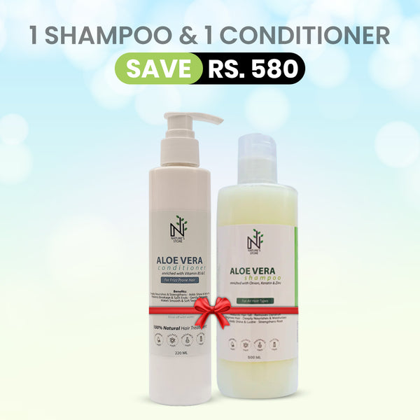 Buy 1 Shampoo (500ml) & 1 Conditioner from The Nature's Store at the Best Prices online in Pakistan, Quick Delivery and Easy Returns only at The Nature's Store, Best organic and natural Hair Shampoo and Coloured Hair, Curly Hair, Dandruff, Dry & Damaged Hair, Exclusive Bundles (% OFF), Grey Hair, Hair Fall, Long & Strong, Oily Hair, Shine & Volume, Thin Hair in Pakistan, 