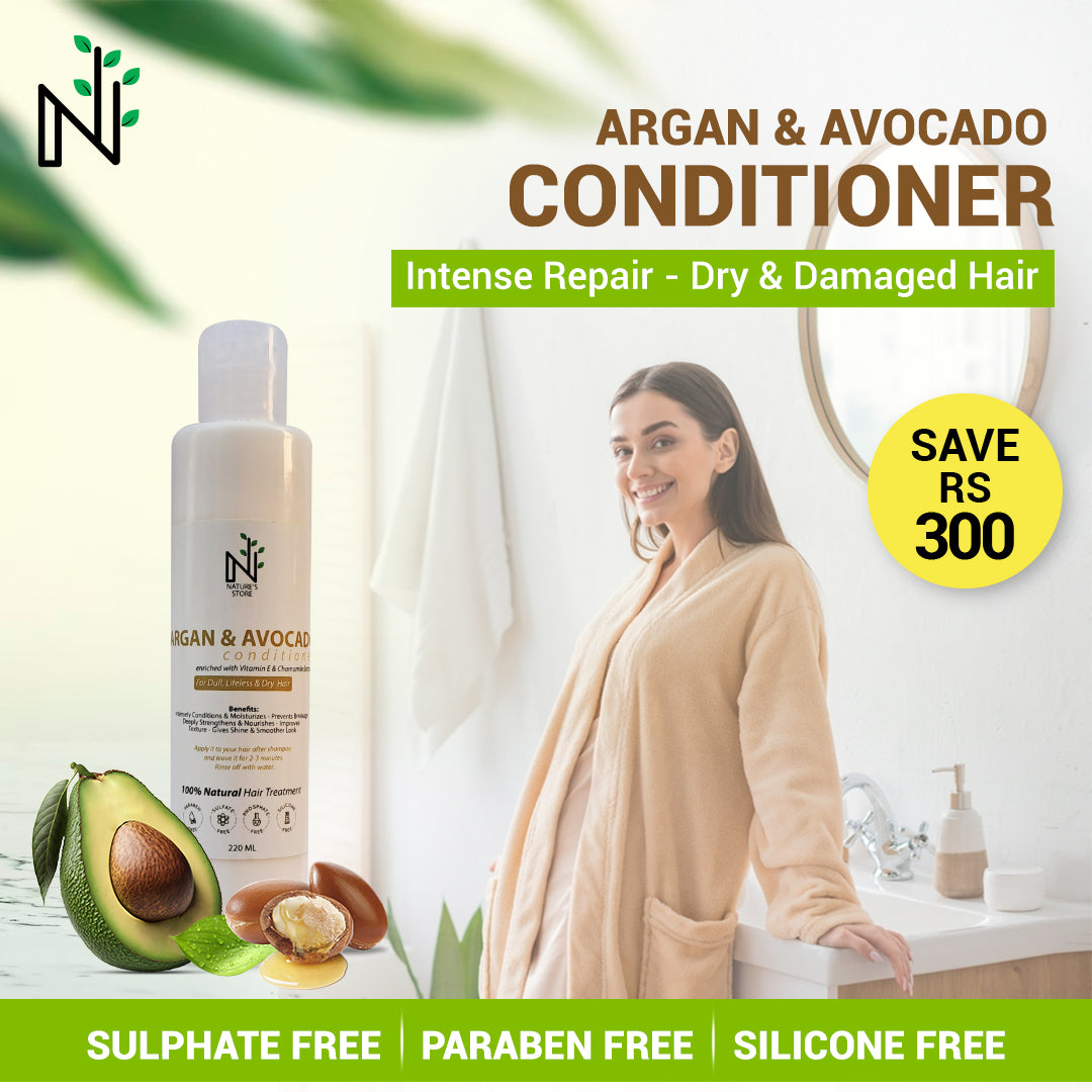 Buy Argan and Avocado Hair Conditioner from The Nature's Store at the Best Prices online in Pakistan, Quick Delivery and Easy Returns only at The Nature's Store, Best organic and natural Hair Conditioner and Coloured Hair, Curly Hair, Dry & Damaged Hair, Grey Hair, Long & Strong, Shine & Volume, Thin Hair in Pakistan, 