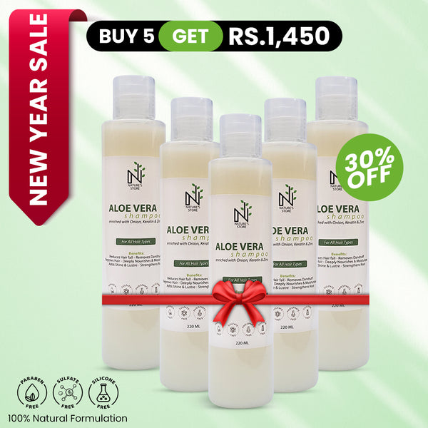 Buy Buy 5 Aloe Vera Shampoo, Get 30% OFF from The Nature's Store at the Best Prices online in Pakistan, Quick Delivery and Easy Returns only at The Nature's Store, Best organic and natural Hair Shampoo and aloe vera shampoo, aloevera shampoo, Best Selling, Damaged  - Dandruff - Hairfall (Concern), herbal shampoo, natural shampoo, organic shampoo, shampoo in Pakistan, 